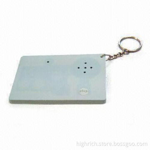 Sound Pre-recorded Keychain with Miniature Speaker, Measures 85 x 55 x 7mm